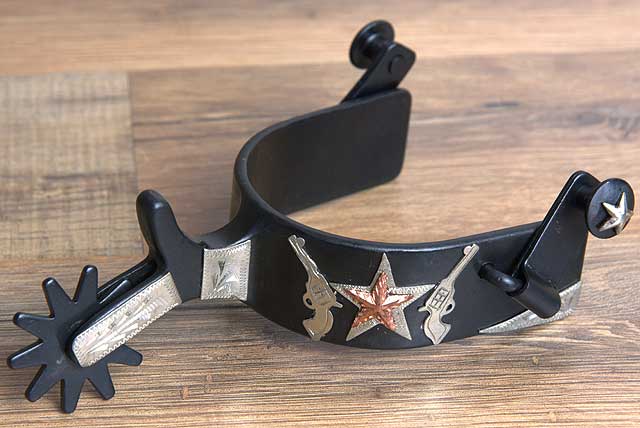 Hilason Western Black Steel Ladies Cross Gun Star Horse Riding Show Spurs Pair