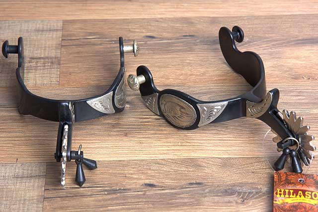 Hilason Western Black Steel Mens Engraved Horse Riding Show Spurs Pair