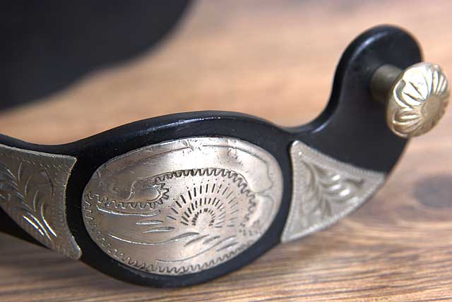 Hilason Western Black Steel Mens Engraved Horse Riding Show Spurs Pair