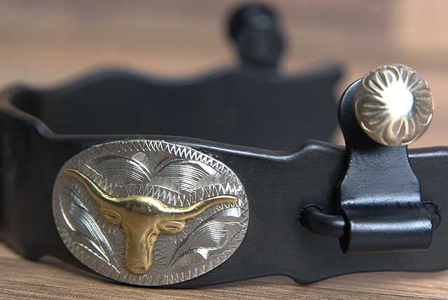 Hilason Western Mens Black Steel Steer Head Gs Trim Horse Riding Spurs Pair