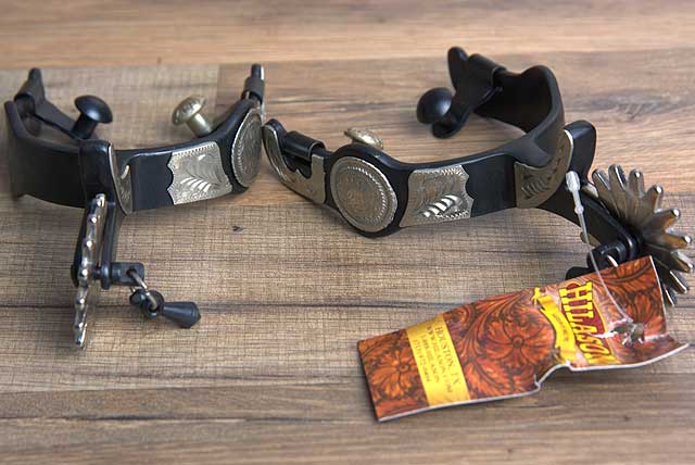 Hilason Western Black Steel Mens Gs Trim Horse Riding Spurs Pair 3" Width