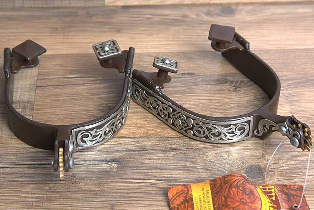 Hilason Western Mens Antique Brown Engraved Horse Riding Show Spurs Pair