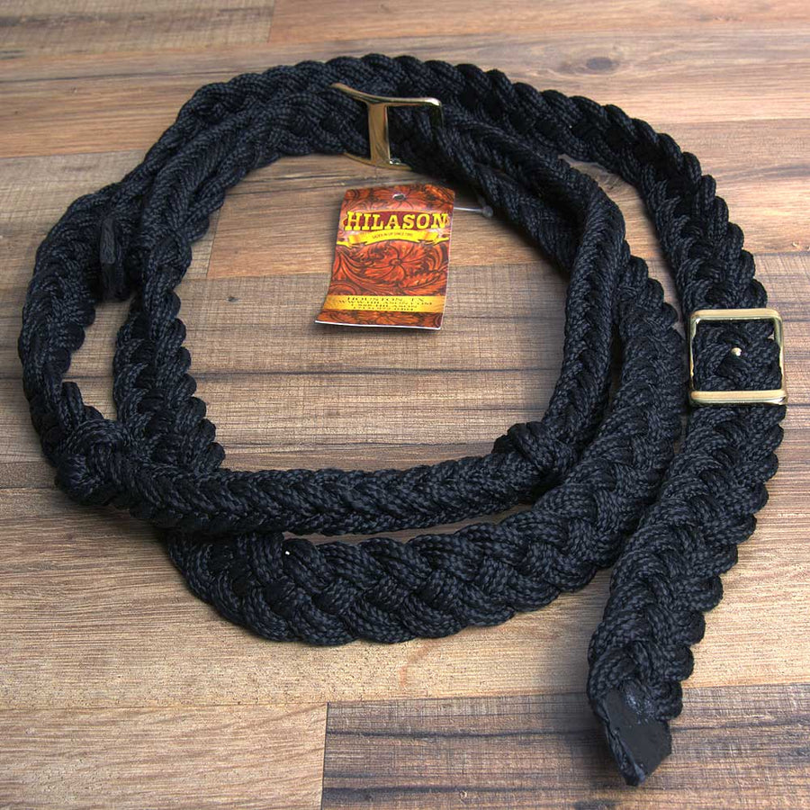 1 Inch X 6 Ft. Hilason W. Tk. H. Braided Poly Barrel Reins Black – by Hilason – Cowboy and equestrian accessories