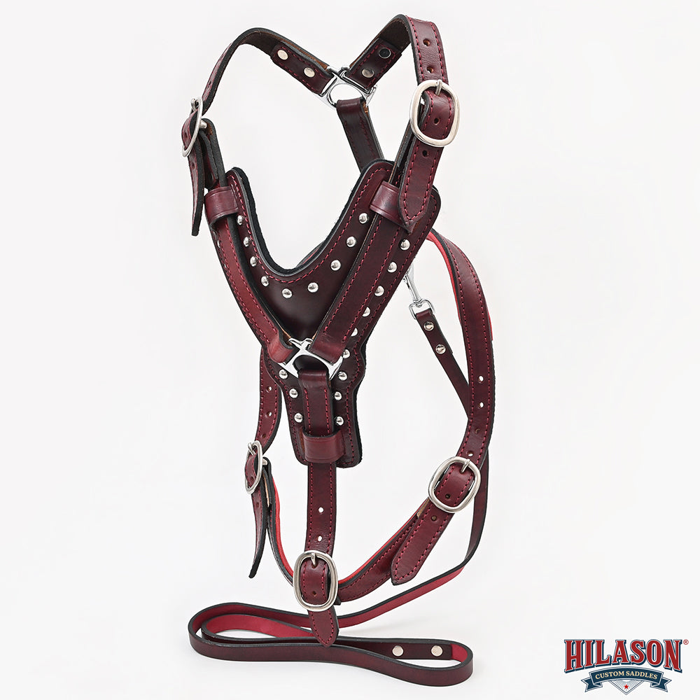 Large Leather Dog Harness Mahogany Genuine With Matching Leash Hilason