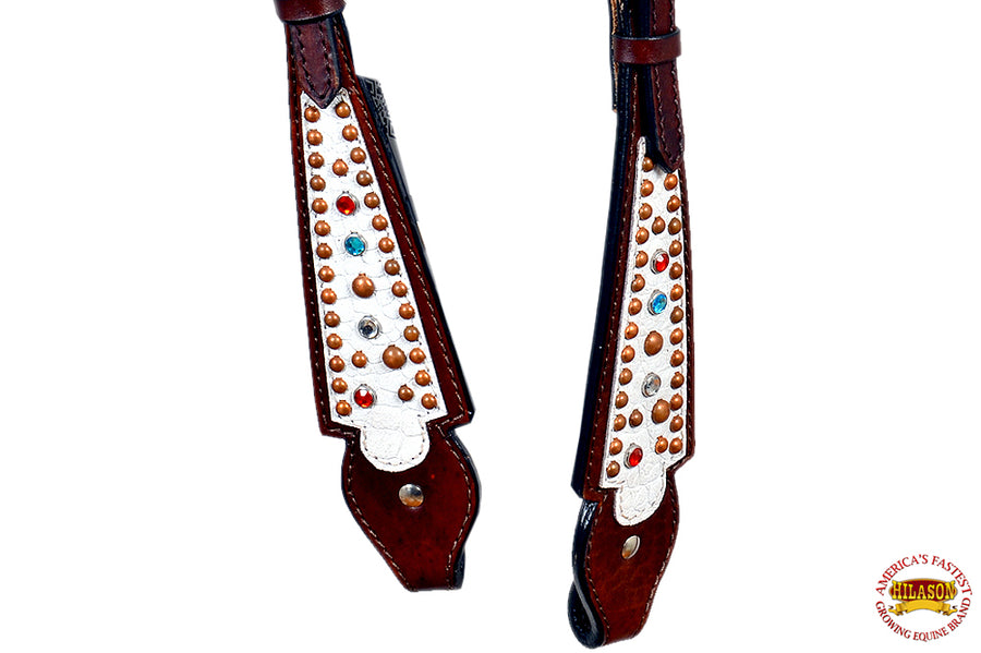 HILASON Western Horse One Ear Headstall American Leather Floral White | for Horses Headstalls