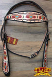 HILASON Western Horse Headstall Bridle American Leather Black Aztec | Leather Headstall | Leather Breast Collar | Tack Set for Horses | Horse Tack Set