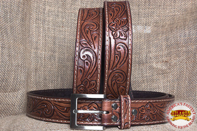 HILASON Western Genuine Leather Belt for Men Women Cowboy Cowgirl Handmade Unisex Full Grain Heavy Duty Floral Tooled