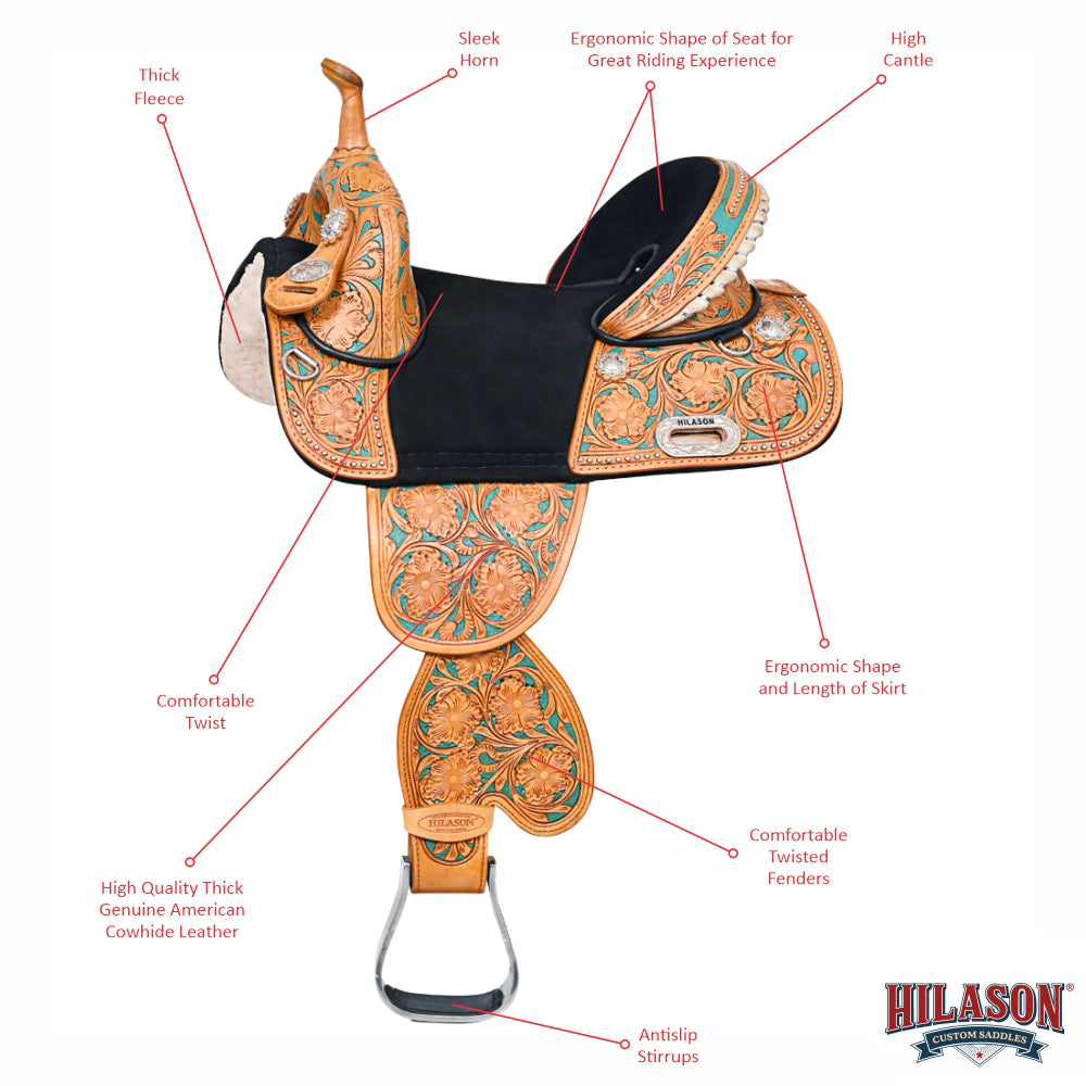 Child Treeless Horse Saddle Western American Leather Barrel Hilason