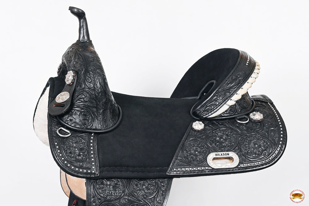 Western Horse Treeless Trail Barrel Saddle American Leather Black Hilason