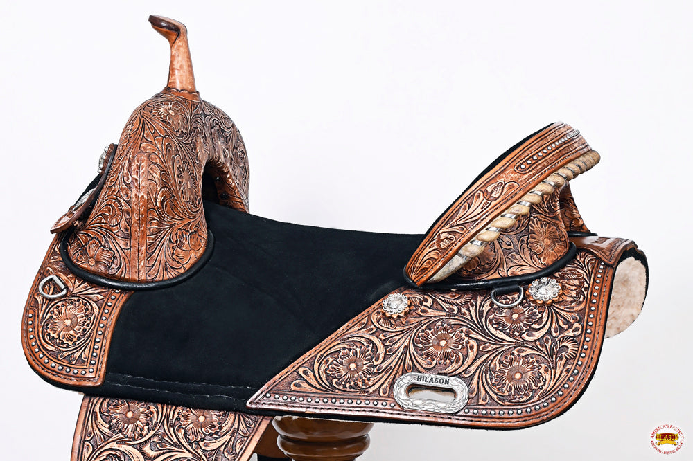 HILASON Treeless Western Trail Barrel Racing American Leather Saddle Dark Brown | Horse for Horses