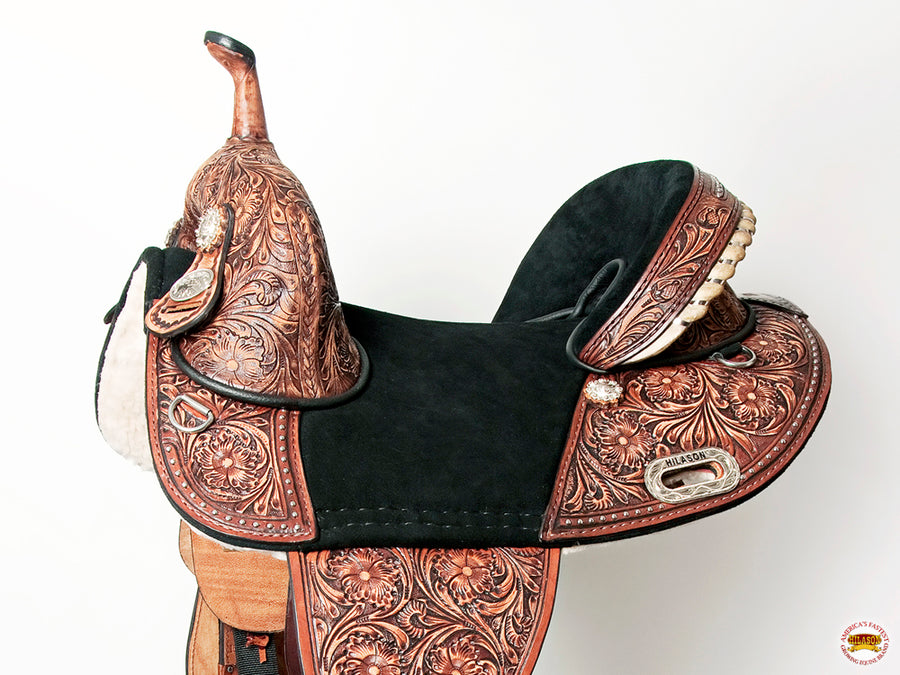 HILASON Western Horse Treeless Trail Barrel American Leather Saddle | for Horses