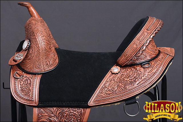HILASON Western Horse Treeless Trail Barrel American Leather Saddle | for Horses
