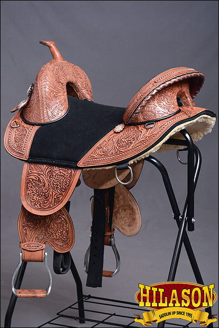 HILASON Western Horse Treeless Trail Barrel American Leather Saddle | for Horses