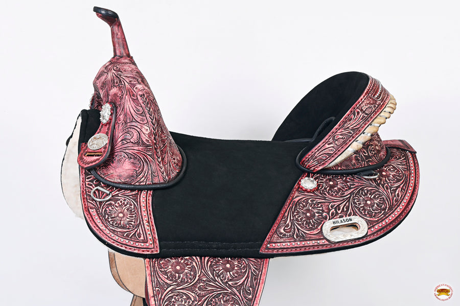 HILASON Western Horse Treeless Trail Barrel American Leather Saddle | for Horses