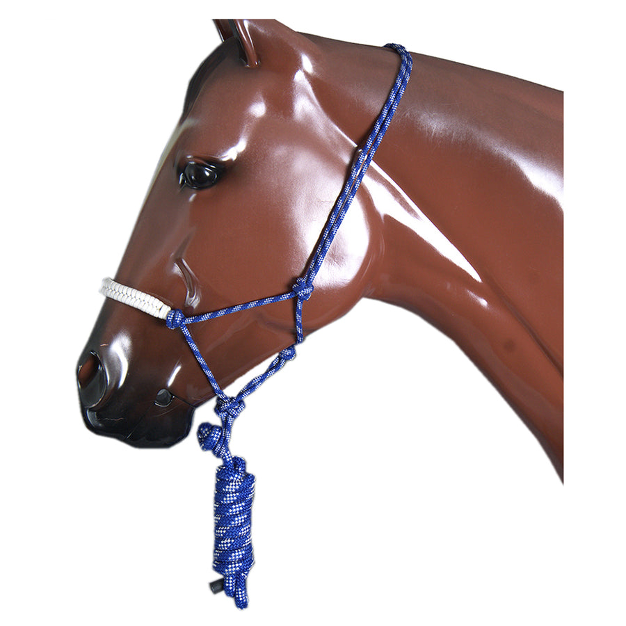 HILASON Western Horse Poly Rope Tied Adjustable Halter 8 Ft Lead White and Blue - Uhorse