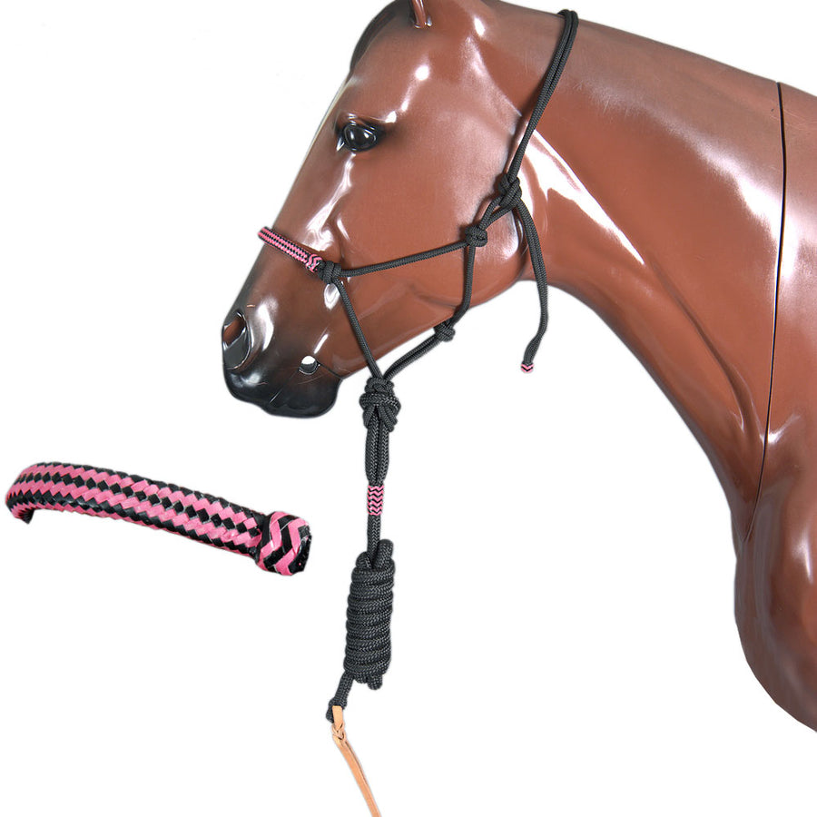 Western Horse Halter Poly Rope Tied Adjustable 8 Ft Lead Hilason
