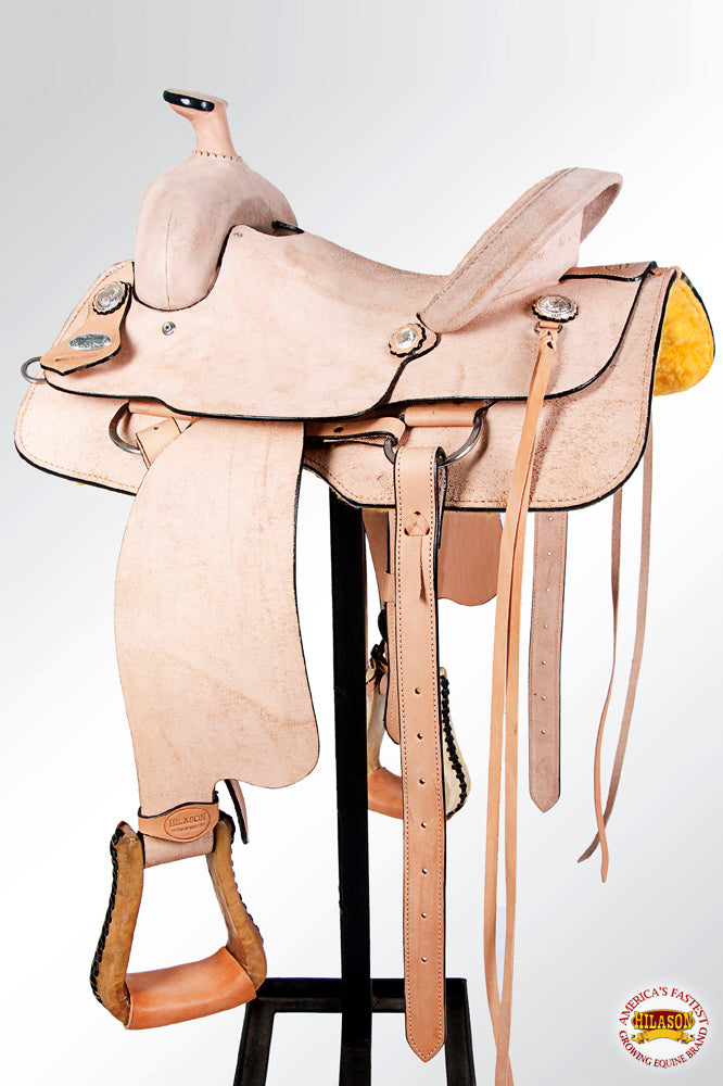 Western Horse Saddle American Leather Ranch Roping Cowboy Rough Out Tan Hilason