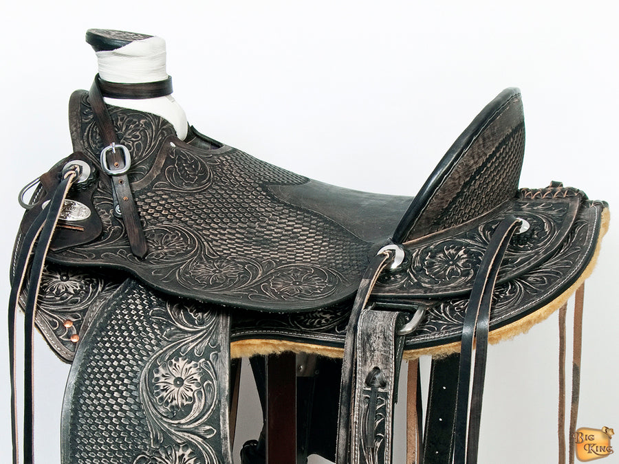 HILASON Western Horse Wade Saddle American Leather Ranch Roping Antique Black | Hand Tooled & For Horses