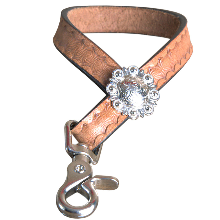 Tan leather western lead rope with silver concho hardware - Uhorse