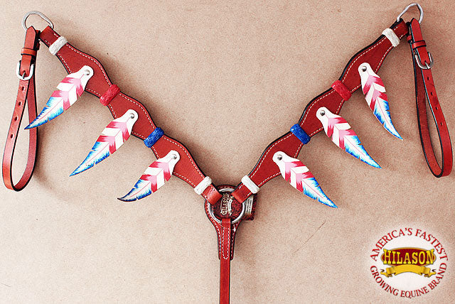 HILASON Western Horse Headstall Breast Collar Set Genuine American Leather Mahogany