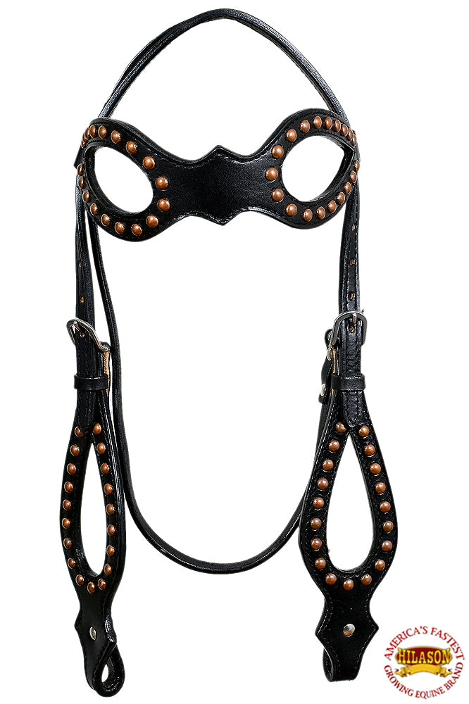 Western Horse Headstall Tack Bridle American Leather Black Studs Hilason