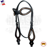 Western Horse Headstall Tack Bridle American Leather Black Studs Hilason