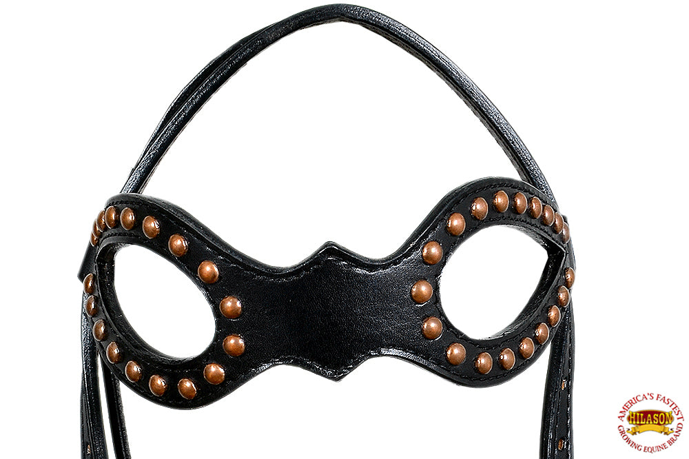 Western Horse Headstall Tack Bridle American Leather Black Studs Hilason