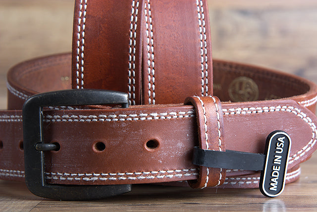 34 Inch 3D Brown Mens Leather Stitched Basic Belt Brass Buckle
