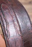 Mens M&F Western Distressed Brown Croc Print Leather Belt Engraved Silver Buckle