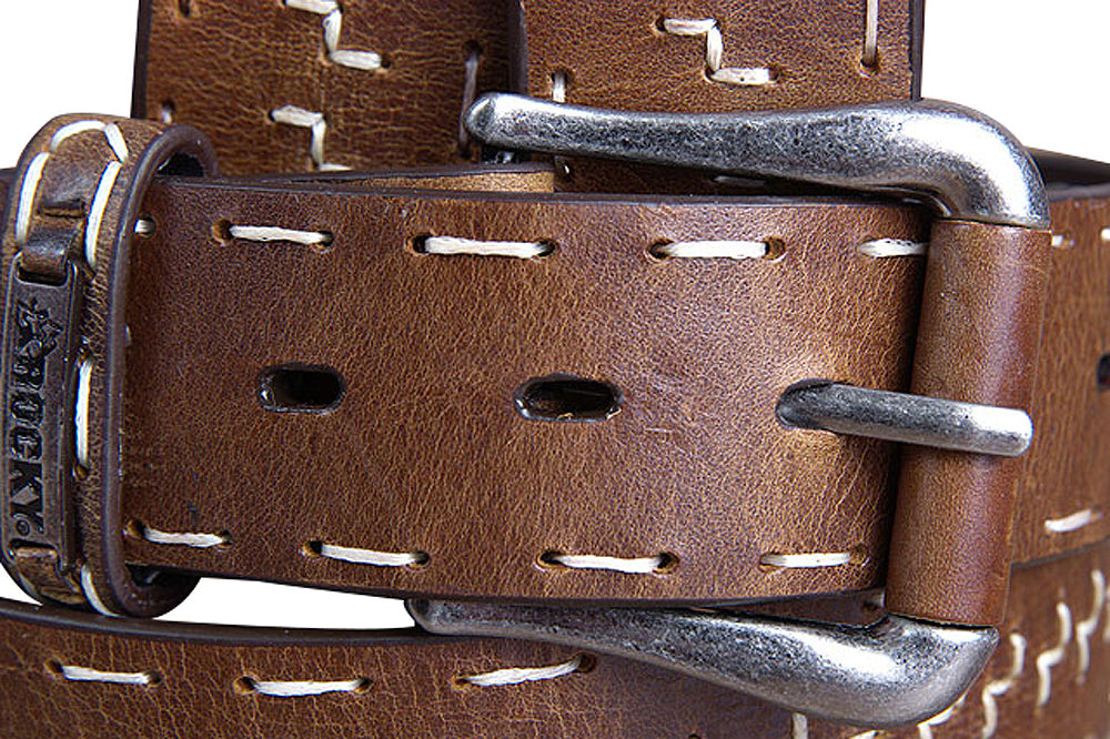 Men's Full-Grain Distressed Dark Brown Leather Belt Antique Silver Roller Buckle
