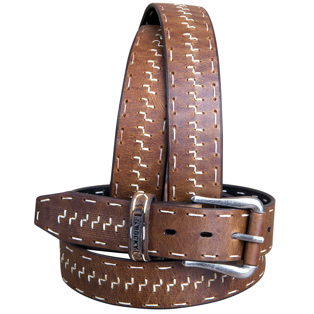 Men's Full-Grain Distressed Dark Brown Leather Belt Antique Silver Roller Buckle