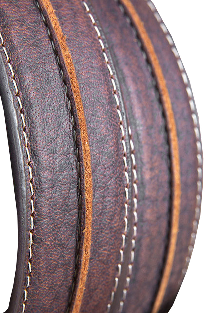 3D Men's Distressed Full-Grain Leather Belt With Antique Silver Roller Buckle