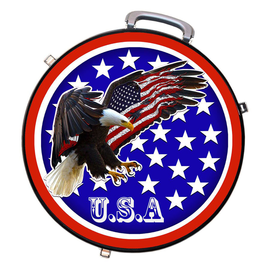 Red, white, and blue round clock with eagle and USA design - Uhorse