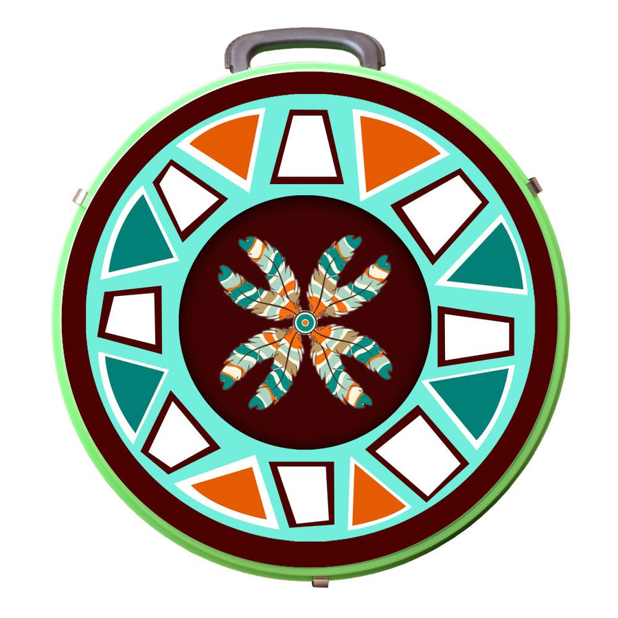 Green round equestrian accessory with turquoise and dark red geometric pattern - Uhorse
