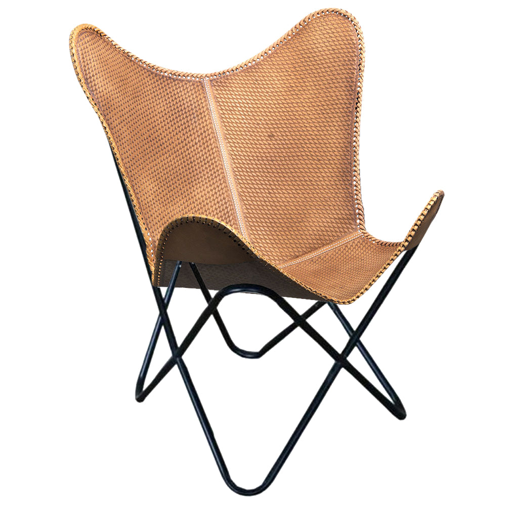 Genuine Leather Butterfly Chair Folding Lounge Modern Sling Accent Seat