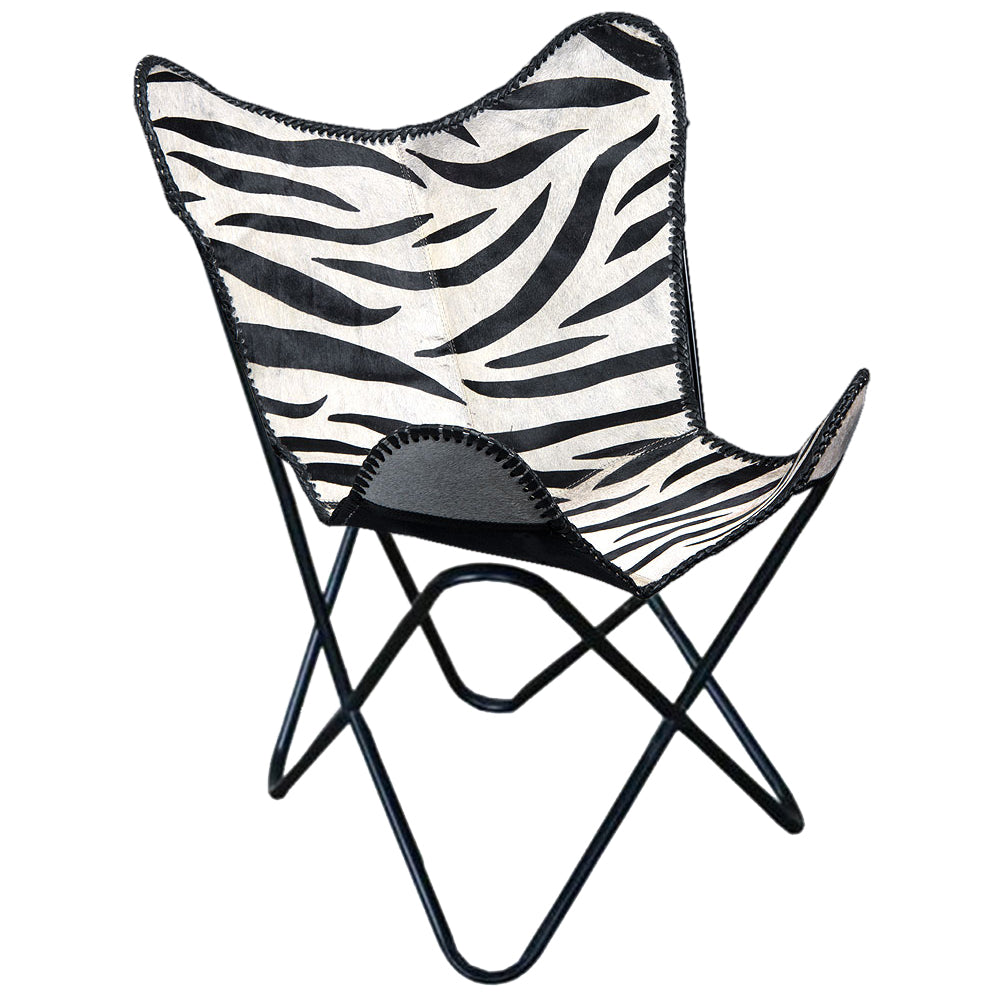 Genuine Leather Butterfly Chair Folding Lounge Modern Sling Accent Seat