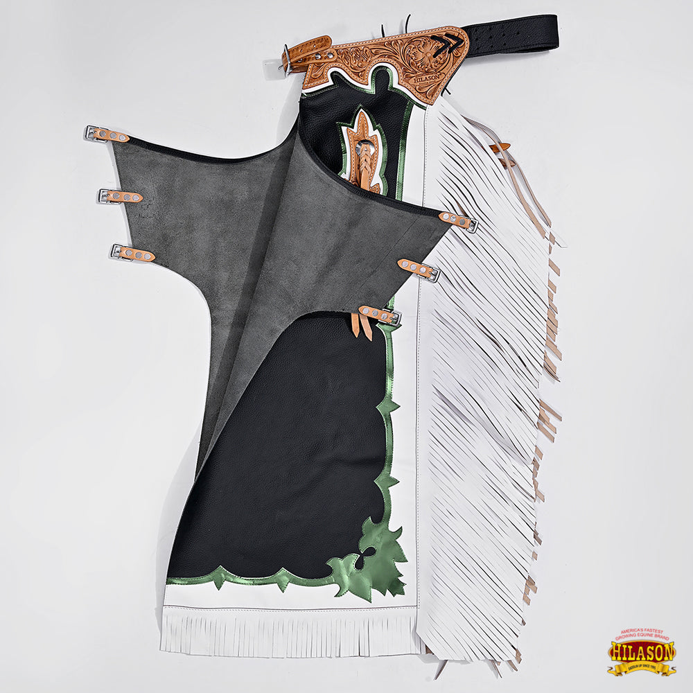 Hilason Handmade Genuine Leather Chaps Adult Handtooled Rodeo Bull Riding