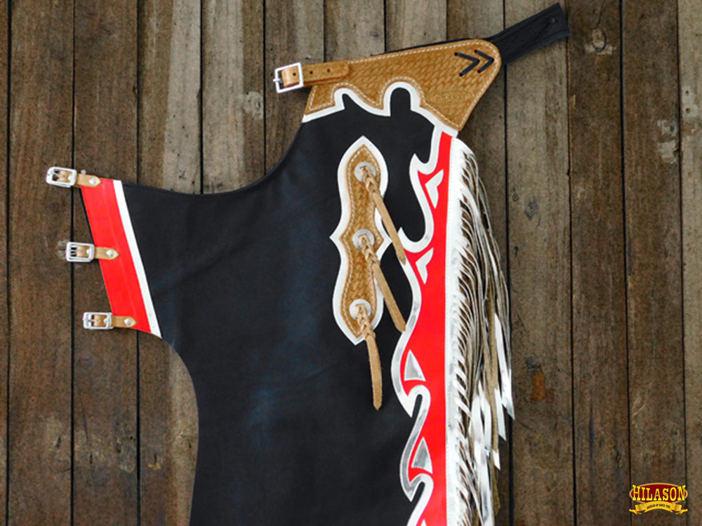 Hilason Handmade Genuine Leather Chaps Adult Handtooled Rodeo Bull Riding