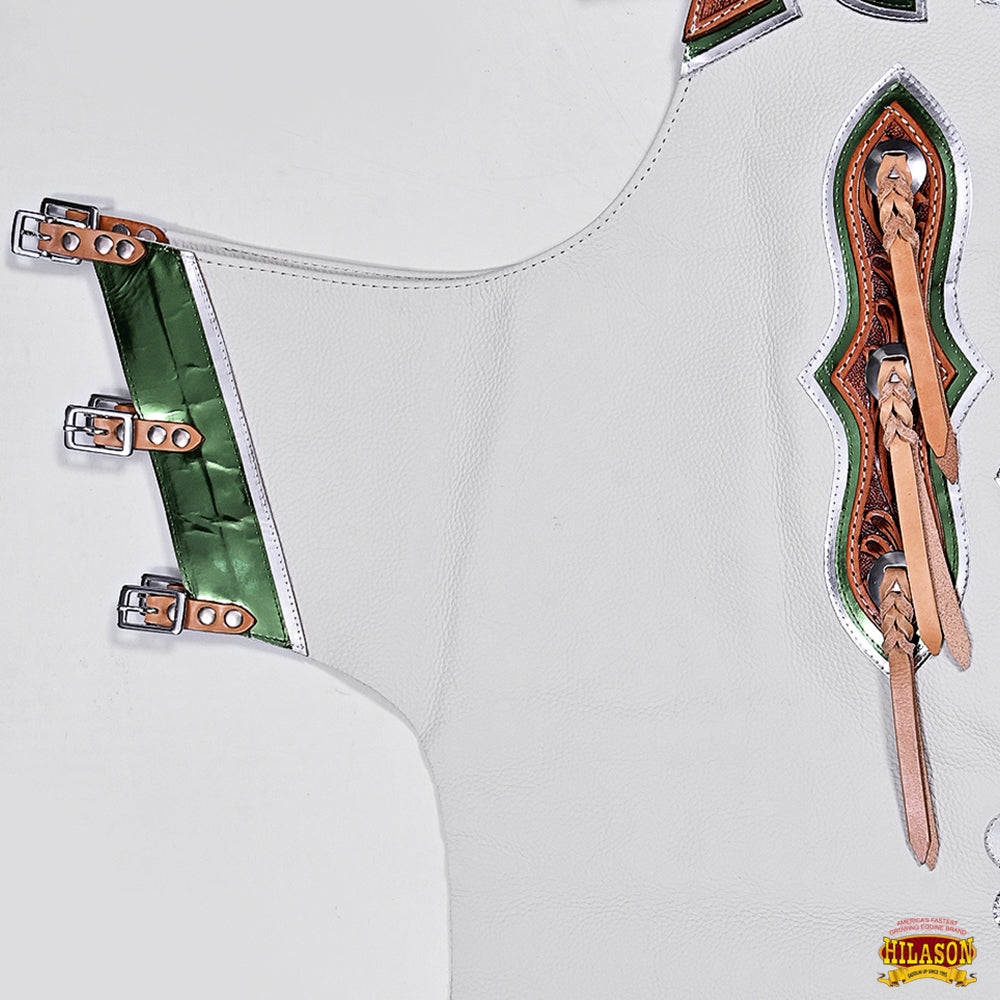 Hilason Pro Rodeo Bronc Bull-Riding Show Genuine Leather Chaps - White