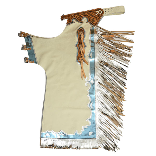 Ch813N-F Bull Riding Genuine White Leather Rodeo Western Chaps