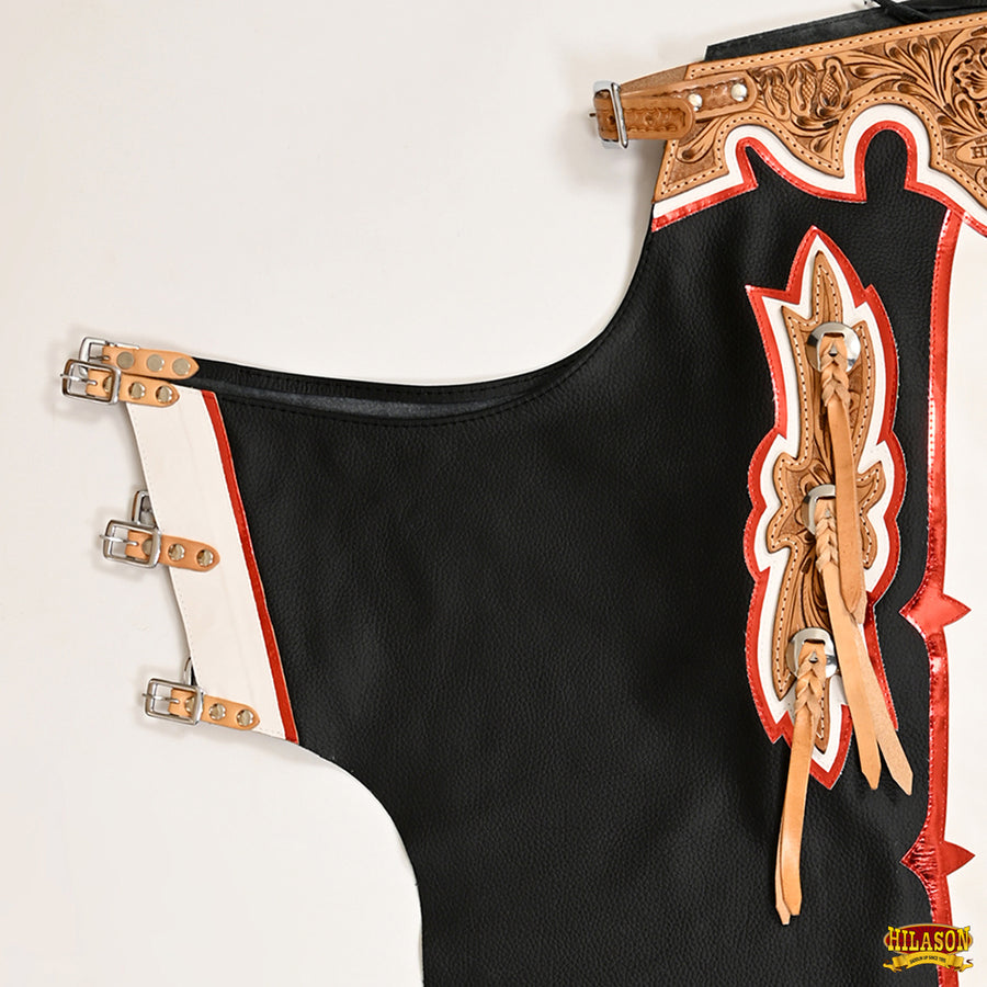 HILASON Bull Riding Genuine Leather Rodeo Western Chaps | for Men and Women Unisex