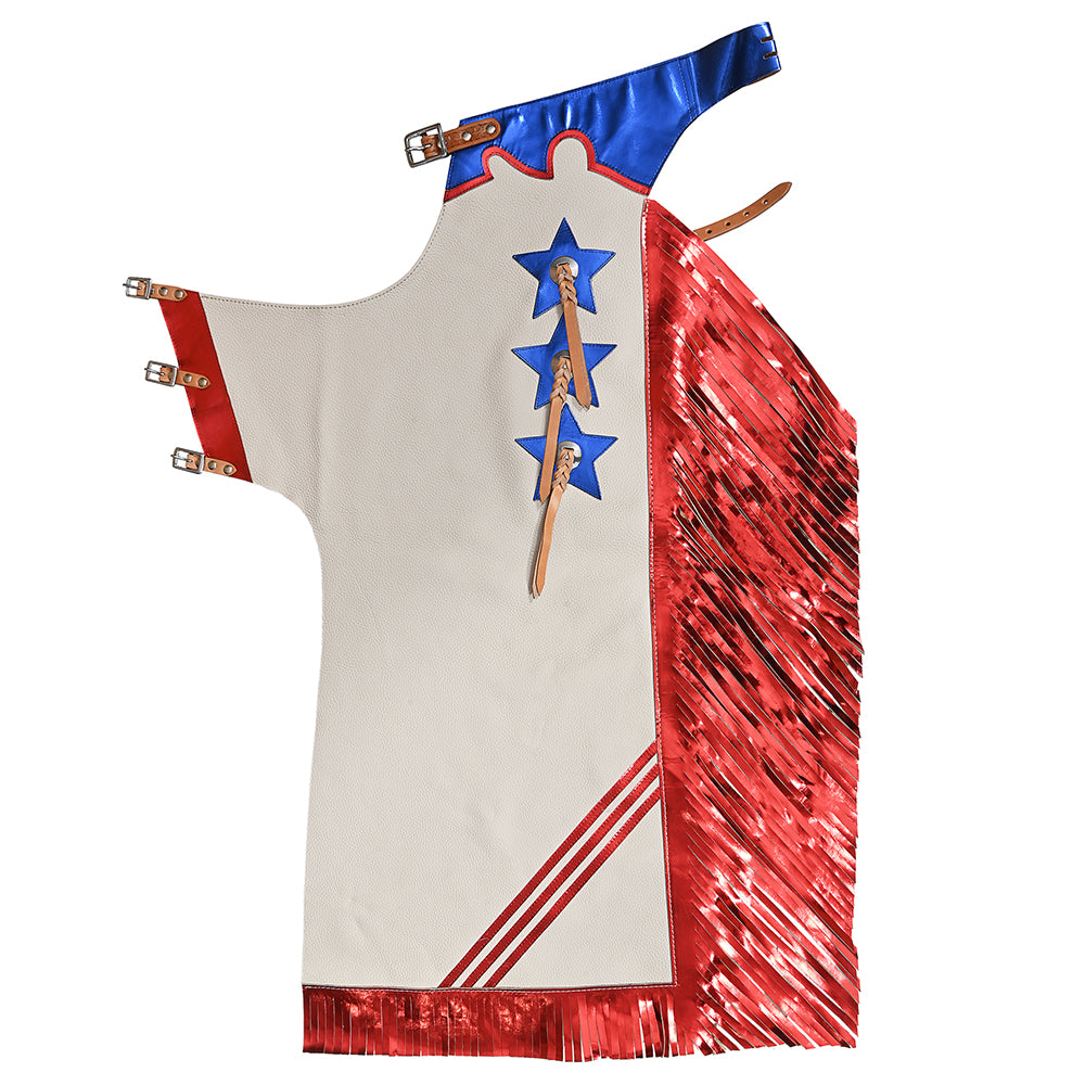 Hilason Pro Rodeo Bull Riding Chaps Us Flag White Genuine Leather