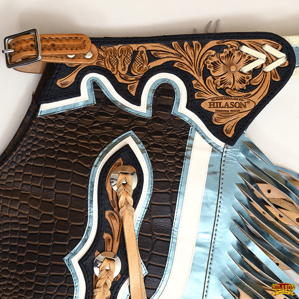 Hilason Handmade Genuine Leather Chaps Adult Handtooled Rodeo Bull Riding