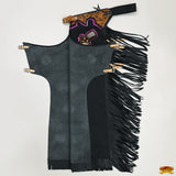 Hilason Pro Rodeo Bull Riding Chaps Genuine Leather Western Black