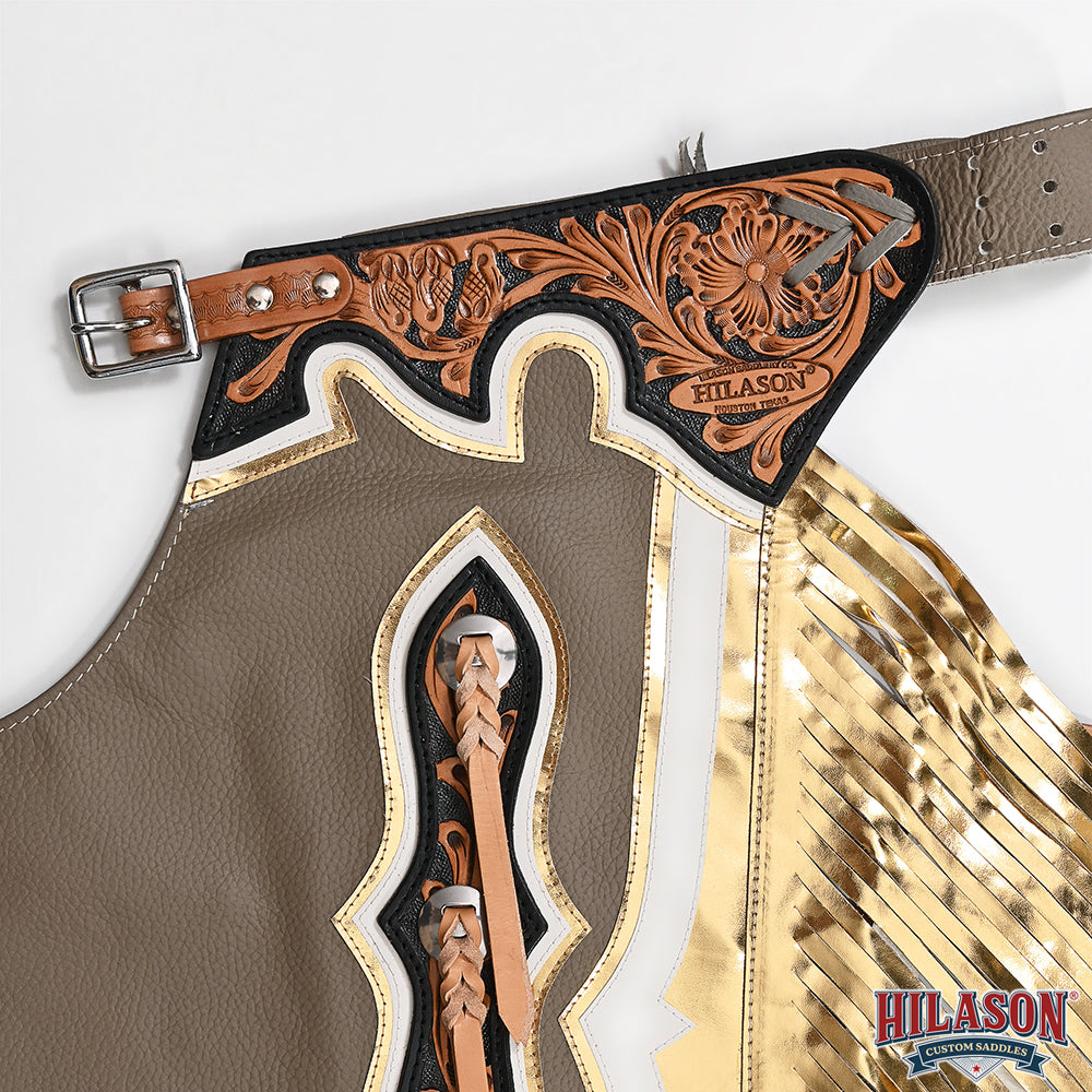 Hilason Handmade Genuine Leather Chaps Adult Handtooled Rodeo Bull Riding