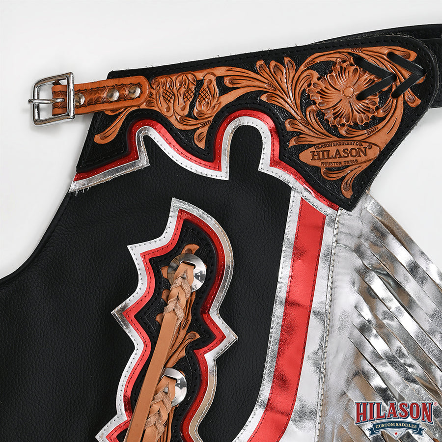 HILASON Bull Riding Genuine Black Leather Pro Rodeo Western Chaps Base | for Men and Women Unisex