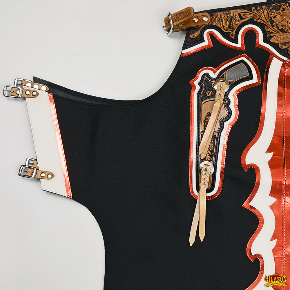 Hilason Handmade Genuine Leather Chaps Adult Handtooled Rodeo Bull Riding