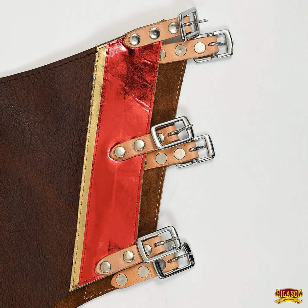 Hilason Pro Rodeo Bull Riding Chaps Smooth Genuine Leather Western Brown