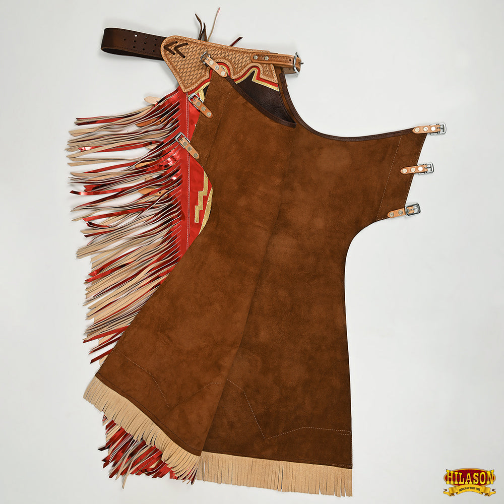 Hilason Pro Rodeo Bull Riding Chaps Smooth Genuine Leather Western Brown