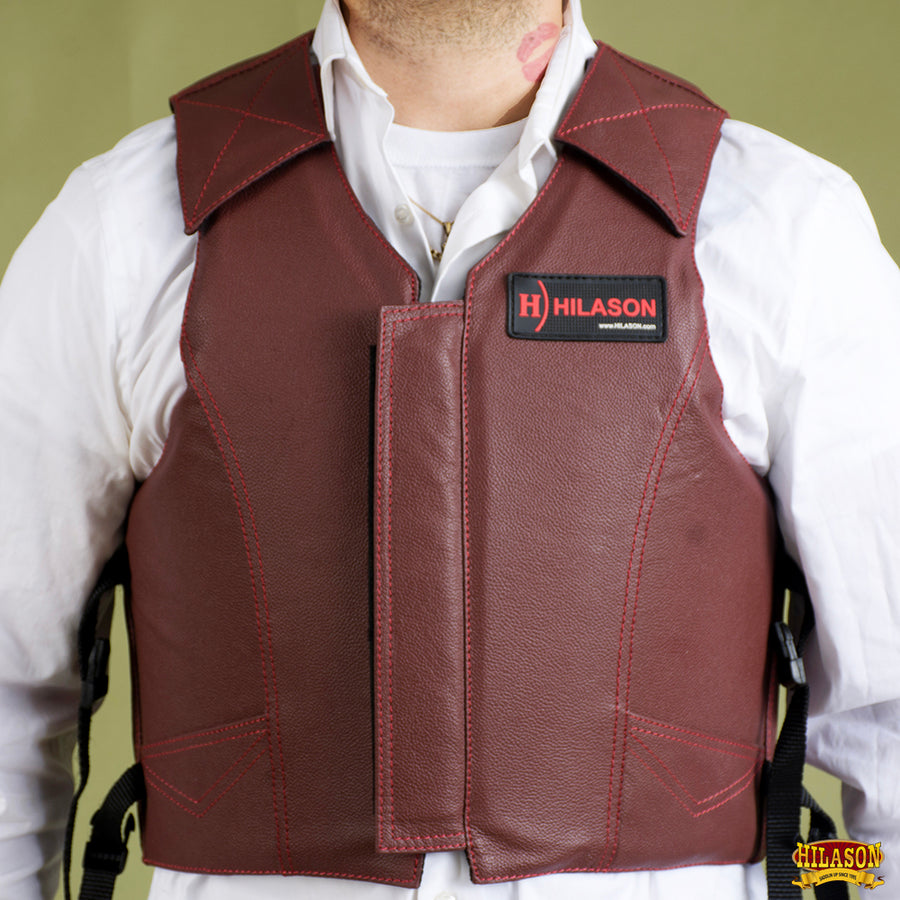 HILASON Safety Bull Riding Vest Protective Leather Maroon | Equestrian Unisex Rodeo Men & Women